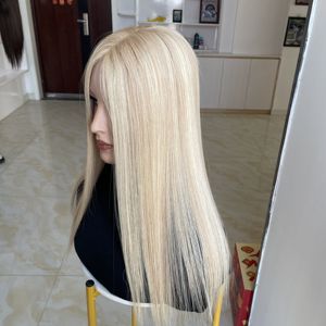 Wholesale in Stock 5x6.5 Silk Base <b>Clip</b> in PU Silicone Russian Human Hair Topper Blonde Color Silk Toupees for Hair Loss Women - Product Image 4