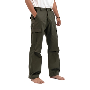 Pantalon cargo vert olive pour homme, coupe droite, plusieurs poches, en toile respirante, style vêtement de travail, taille haute, fermeture boutonnée - Product Image 1