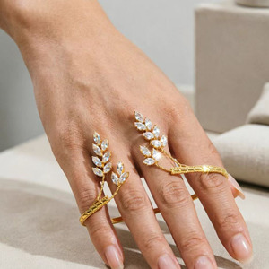 Marquise <b>Crystal</b> Leaf Palm Cuff <b>Bracelet</b> Gold Plated Luxury Wheat Branch Open Bangle For Women - Product Image 3