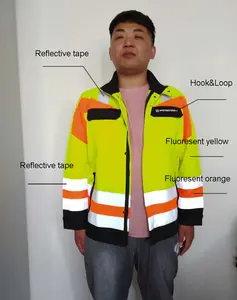 custom long sleeve high visibility reflective safety workwear coat