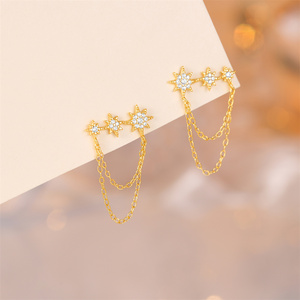 CANNER Trendy 18K Gold Plated 925 <b>Sterling</b> <b>Silver</b> <b>Stud</b> Earrings with Double Layer Chain Tassel and Elegant Zircon - Product Image 6