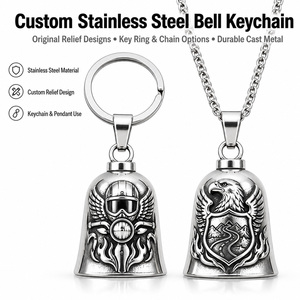 Porte-clés Pendentif <span class=keywords><strong>Moto</strong></span> Personnalisé avec Logo 3D en Relief, en Acier Inoxydable, Clochette de Protection pour Motard, Cadeau Accessoire - Product Image 1