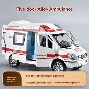 Modèle de simulation de voiture jouet en métal à l'échelle 1:32, cinq portes, en alliage, avec lumières et musique : ambulance, voiture de police, camion de pompiers, camion de livraison - Product Image 3