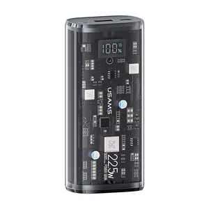 USAMS 투명 빠른 충전 PD20W + QC3.0 유형 c usb 9000mAh 투명 LED 빠른 충전 전원 은행