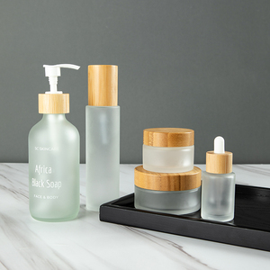 Emballage cosmétique pour soins de la peau, flacon compte-gouttes givré pour sérum, pots de crème, flacons pulvérisateurs pour lotion corporelle avec couvercle à anneau en bambou - Product Image 2