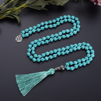 Chapelet de prière musulman bohème fait main de haute qualité, 108 perles en pierre turquoise, Tasbih, compteur, bijou, cadeau