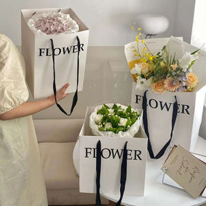 Custom Printed Luxury <b>White</b> Square Flower Bouquet <b>Paper</b> <b>Bags</b> <b>Paper</b> Gift Packaging for Florists Retail Wholesale - Product Image 1