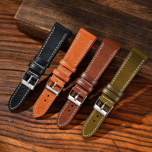 Lionorm Vegetable Tanned Oil Wax Leather Watch Strap Vintage Top Grain Cowhide Band for Branded Timepieces Smart Watch