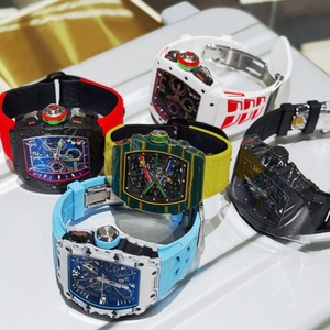 นาฬิกาข้อมือผู้ชาย Hip-hop RM Style Tonneau 3503 Skeleton ตัวเรือนคาร์บอนไฟเบอร์ หน้าปัดเรืองแสง สายยาง - Product Image 1