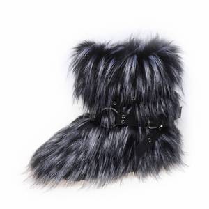As vendas de inverno de pelúcia neve botas mulheres atravessam cinto botas peludas quentes sapatos baixos botas de couro das mulheres - Product Image 3