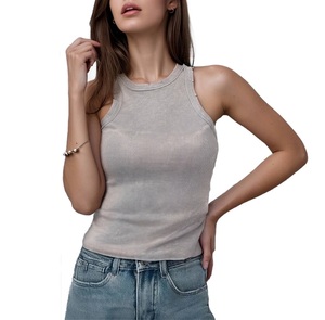 T-shirt sans manches pour femme, col rond, décontracté, style vintage, coupe slim, 100% coton tricoté 240G, écologique et respirant - Product Image 6
