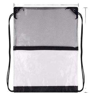 Wholesale Cheap Custom Printed Logo PVC Drawstring Gym <b>Backpack</b> Bag Clear Waterproof Transparent Mesh Pocket Zipper Closure Bag - Product Image 2