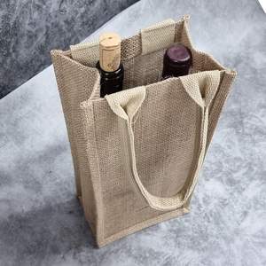 <span class=keywords><strong>Bolsa</strong></span> de botella de vino de yute de arpillera Premium con asas de algodón suave duradero Patrón de letras <span class=keywords><strong>Bolsa</strong></span> de embalaje de regalo de vino - Product Image 4