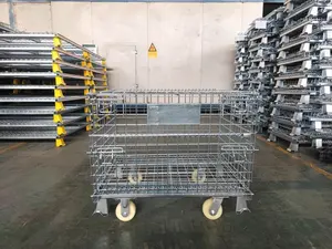 Custom Collapsible Industrial Bulk Container Foldable Mesh Wire Storage Bin Forklift Safety Cage Pallet With Divider