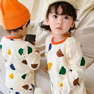 2024 Autumn and winter children's pajamas set pure cotton seamless baby warm underwear for boys and girls wear