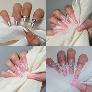 24 unids/set <span class=keywords><strong>bailarina</strong></span> francesa prensa corta en <span class=keywords><strong>uñas</strong></span> mariposa flores diseño usable <span class=keywords><strong>uñas</strong></span> postizas adhesivo cubierta completa Artificial - Product Image 4