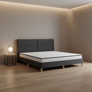 Cadre de lit rembourré gris foncé avec tête de lit, mobilier de chambre moderne en tissu, taille Queen - Product Image 2