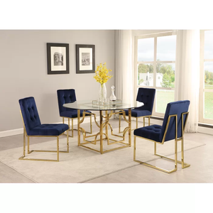 <strong>Velvet</strong> <strong>Navy</strong> Blue Upholstery <strong>Dining</strong> <strong>Chair</strong> in Stainless Steel Gold Base for Restaurant <strong>Chair</strong> - Product Image 5