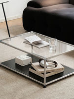 Table basse carrée en verre élégante de style Bauhaus, structure en acier inoxydable, espace de rangement moderne, aucun assemblage requis - Meubles de salon