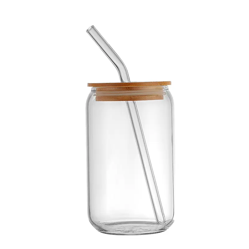 Borosilicate vidro mason jarra beber óculos, 4 unidades, conjunto copo para cerveja leite com tampa e canudos