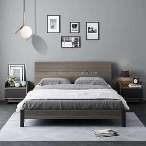 <b>Low</b> Price Modern King Size Hotel <b>Bed</b> for 3 Star Hotels Project Affordable Gray Solid Wood <b>Bed</b> <b>Frame</b> with Nightstands & Headboard - Product Image 4
