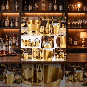 Seau à glace doré pour boissons, ensemble refroidisseur à champagne avec plateau, chaussette pour bouteille et shaker à cocktails pour fêtes, bars et hôtels - Product Image 1