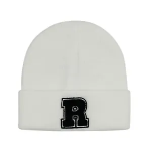 Bulk Customizable Logo Winter Terry Patch Label Kids Knit Hat White Child Beanie Hats