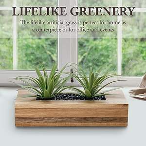 Plantas de Césped Artificial en Maceta Decorativa de <span class=keywords><strong>Madera</strong></span> Maciza de Acacia de Lujo, Vegetación Artificial en Contenedor Rectangular de <span class=keywords><strong>Madera</strong></span> - Product Image 2