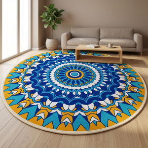 Tapis rond bohème moderne coloré, tissé à la main, réversible, tapis tressé, décoration intérieure, revêtement de sol pour chambre à coucher - Product Image 1