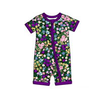 Combinaison en bambou Nemo à manches courtes pour bébé, pyjama zippé pour l'été, motif de fleurs jaunes, fermeture éclair