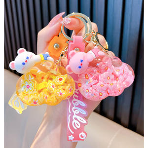 Hecion <span class=keywords><strong>liquide</strong></span> stroboscopique nuages <span class=keywords><strong>petit</strong></span> ours accessoires de mode cartable pendentif porte-clés Anime 3 couleurs porte-clés - Product Image 2