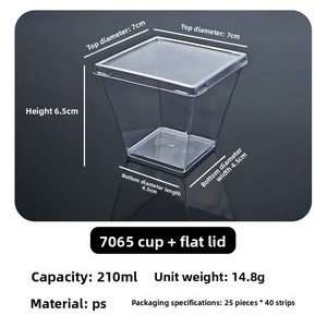 Gobelets carrés transparents de <span class=keywords><strong>210</strong></span> ml avec couvercles, en plastique alimentaire, pour pouding, <span class=keywords><strong>mousse</strong></span>, gelée, pour boulangerie, café, emballage à emporter - Product Image 4
