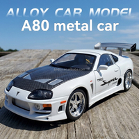 Modèle de supercar Supra A80 à l'échelle 1:24 en métal moulé sous pression avec son et lumière, fonction de recul, construction en alliage et plastique, portes ouvrables
