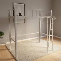 Lit superposé en métal robuste et moderne pour adultes, avec escalier, armoire de rangement et bureau
