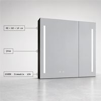 Armoire de salle de bain en alliage d'aluminium avec miroir LED, 40x60x14cm, IP44, 6500K, dimmable, 12W, double porte en verre et métal