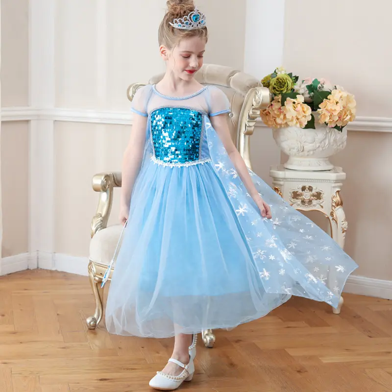 Yoliyolei-vestido de fiesta de tela brillante, Elsa, Anna, nieve, Princesa, para niña pequeña