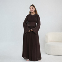 Abaya longue plissée en mousseline élégante pour femme, avec manches évasées et corset au dos, robe islamique modeste, 6 couleurs unies, abaya longue musulmane