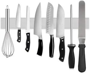 الفولاذ المقاوم للصدأ حامل السكاكين المغناطيسي قطاع المنظم بار حامل أرفف الأسود ل أدوات مطبخ ل جدار
