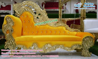 Maharaja-sofá tallado dorado para boda, diseño de Pavo Real de Londres, sofá de boda de oro blanco, de lujo, estilo de rey y boda