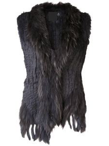 Gilet en fourrure de lapin véritable tricoté à la main pour femmes, style décontracté Youhe, avec garniture en fourrure de raton laveur - Product Image 1