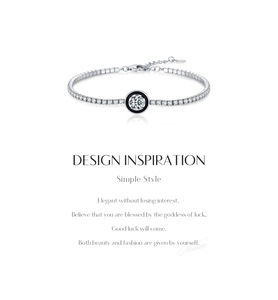 2026 High End Ins Hot Item S925 Sterling Silver Black Bezel Round Stone <b>Box</b> Chain Adjustable Luxury Thin Women Bracelet - Product Image 6