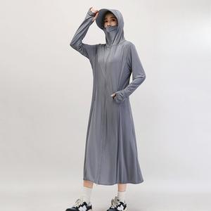 Blouse d'hiver longue pour femme en soie glacée, imperméable, anti-UV, col montant fin, protection solaire intégrale - Product Image 4