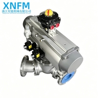 Vanne de dérivation industrielle XingNeng KFQ de type Y à 3 voies, en acier inoxydable SS304/SS316, poli miroir, à passage plein, avec noyau de bille forgé, à bride pneumatique EPDM
