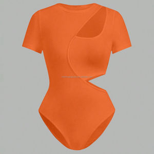 Body asymétrique découpé sur mesure pour <span class=keywords><strong>femme</strong></span>, haut à manches courtes, justaucorps sexy une pièce, vêtements vierges, fabricant OEM - Product Image 4