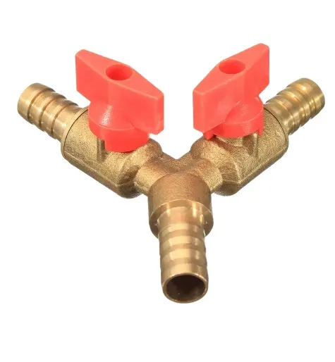 3/8" 10mm Brass Y 3-Way Shut off Ball Valve Fitting Hose Barb Fuel Gas CLAMP Tee