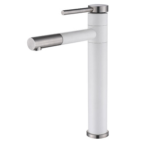 Matte White Ceramic Basin Faucet Single Handle <b>Deck</b> Mounted Minimalist Style 7.0-8.9in Spout Reach Hot And Cold Water - Product Image 1