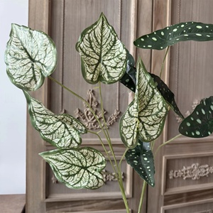 KW-F183 ใบไม้ประดิษฐ์ 5 <span class=keywords><strong>ก้าน</strong></span> ใบเบโกเนียหลาก<span class=keywords><strong>สี</strong></span> ใบคาลเลเดียมประดิษฐ์ สำหรับตกแต่งงานแต่งงานและงานจัดดอกไม้ - Product Image 4