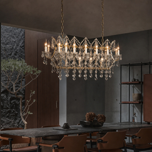 Lámpara colgante rectangular de cristal estilo rústico con brazos lineales tipo vela para decoración de mesa de comedor - Product Image 1