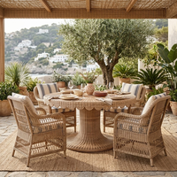 Table de jardin ronde de style côtier, en rotin PE tressé à la main avec bord festonné, pour mobilier de patio et de jardin de luxe