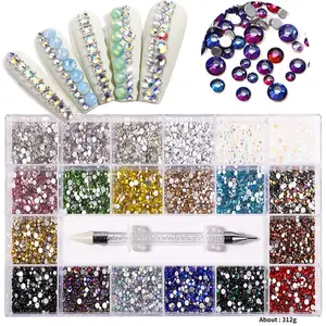 high quality gold 3d nail art fancy crystal rhinestone decoration nail stone box rhinestone/nail shaped rhinestone set kit